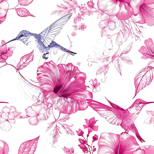 Photo a bird is flying over a flowered background with pink flowers