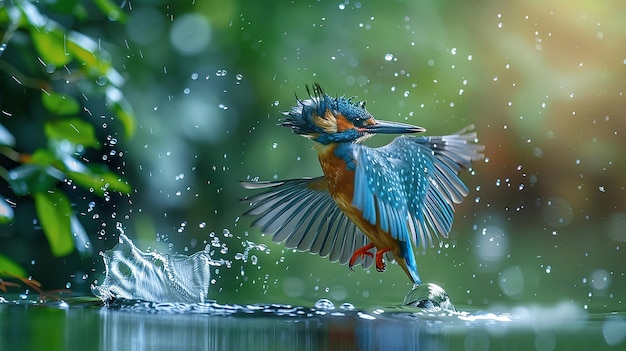 Photo a bird is flying in the water with a splash of water