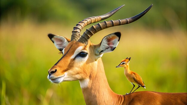 a bird is on the head of a deer