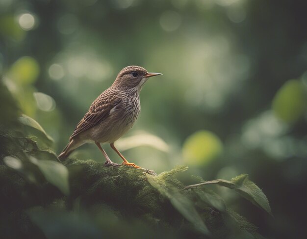 a bird is perched on a branch with leaves in the background