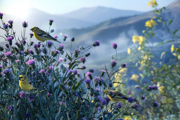 Photo a bird is perched on a flower with the sun shining on it