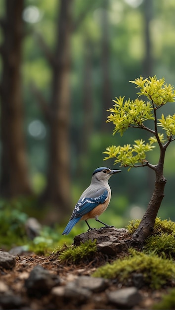 a bird is perched on a tree branch with a tree in the background