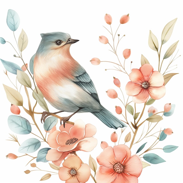 a bird is shown in a picture of flowers