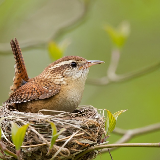 Photo a bird is sitting in a nest with the baby bird on the top