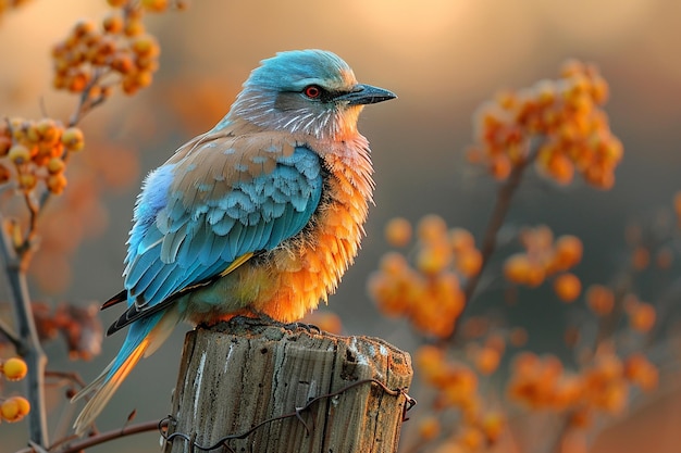 a bird is sitting on a pole with the sun behind it