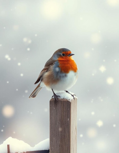 Photo a bird is sitting on a with a snow covered background