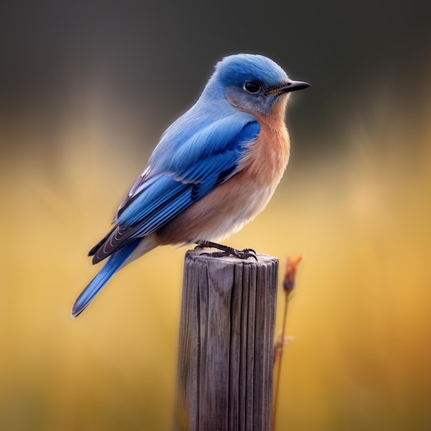 a bird is sitting on a wooden post with the sun behind it.