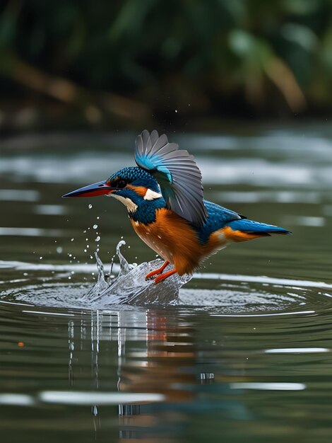 Photo a bird is splashing in the water with its beak open