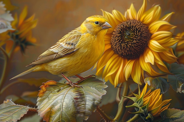 Photo a bird is standing on a sunflower with a bird on it