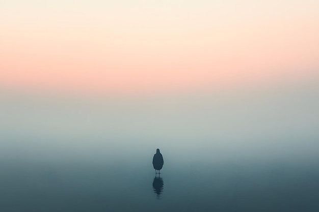 Photo a bird is standing in the water and is silhouetted against a pink sky