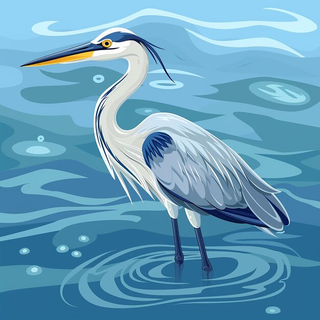 a bird is standing in the water with a blue background