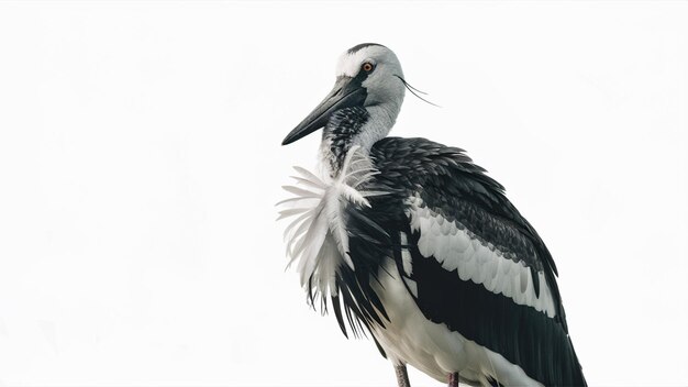 a bird is standing on a white background with a white stripe on its chest