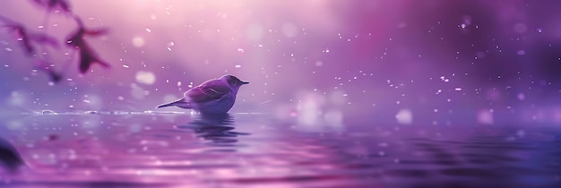 Photo a bird is swimming in the water with the purple background