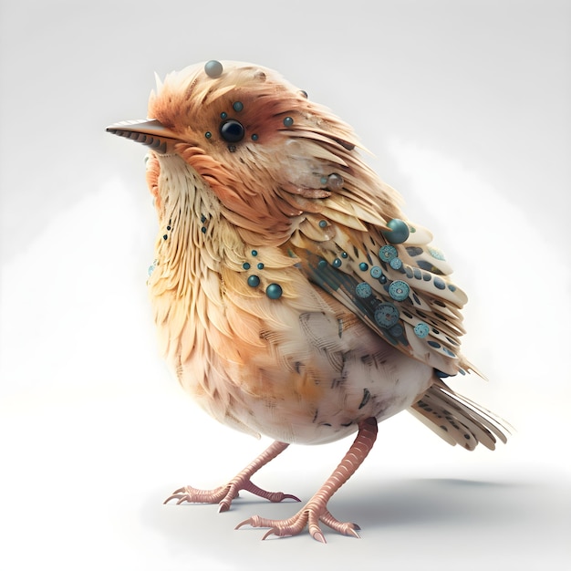 Bird isolated on white background 3d illustration Vintage style