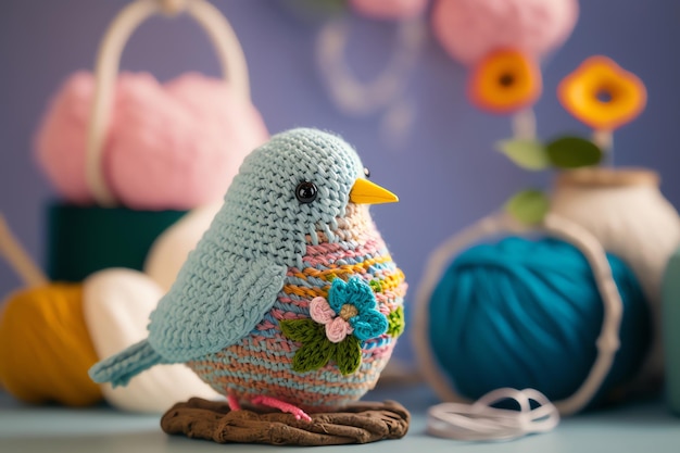 Bird knitting art illustration cute suitable for children39s books children39s animal photos created using artificial intelligence