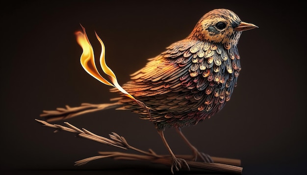 Bird made of fire comes from a burning matchstick Generative AI