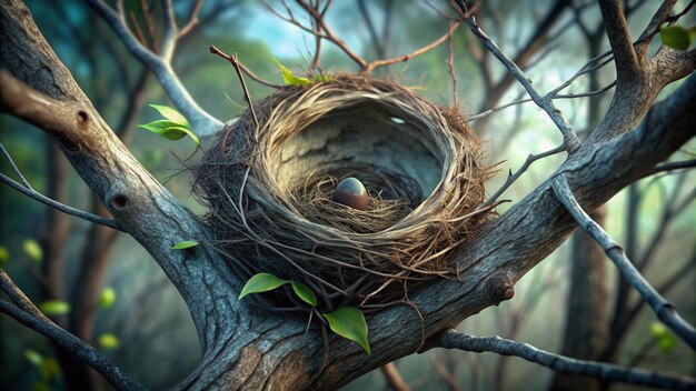 Photo a bird nest with a bird nest in the tree