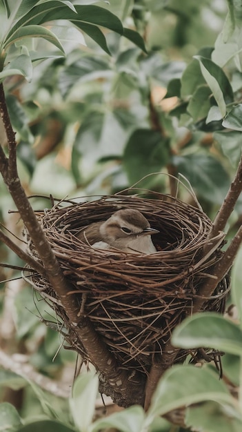 A bird nest with a nest in a tree