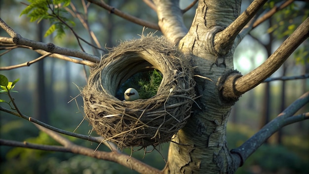 Photo a bird nest with a nest in the tree