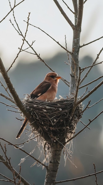 Photo a bird nest with a nest in a tree