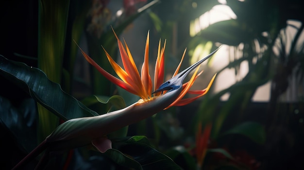 Bird of paradise flower in the forest Ai generated