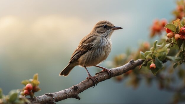 bird perches gracefully on a branch amidst the warm tones of autumn foliage