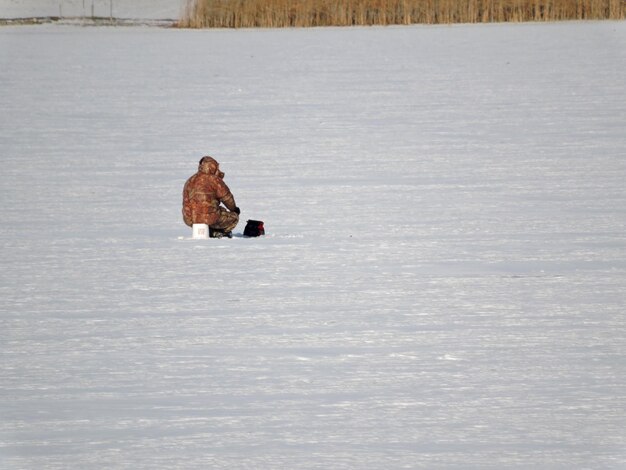 Photo bird perching on frozen ice