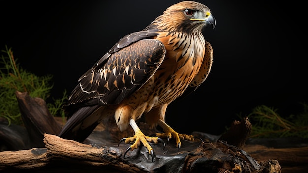 Bird of Prey CloseUp Redtailed Hawk's Intense Eyes and Full Body on Black Background