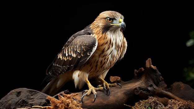 Bird of Prey CloseUp Redtailed Hawk's Intense Eyes and Full Body on Black Background