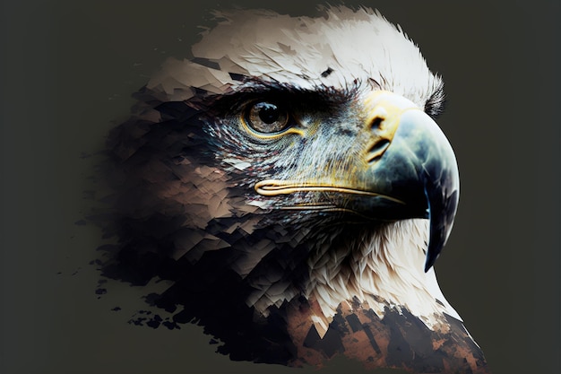 Bird of of prey eagle portrait with double exposure nature background