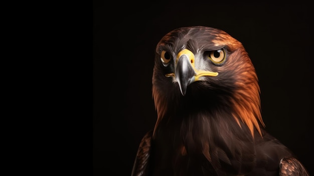 A bird of prey is shown on a black background.