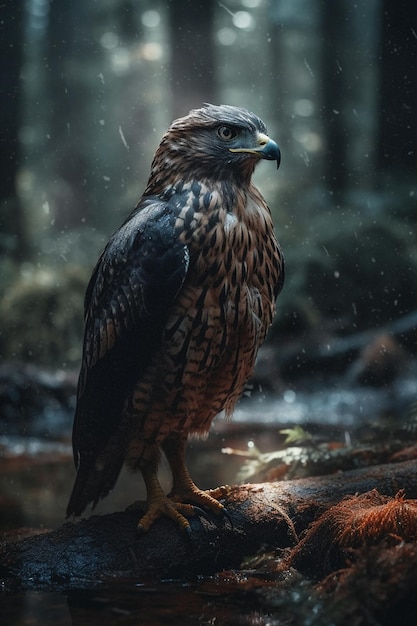 Bird of prey in the rain