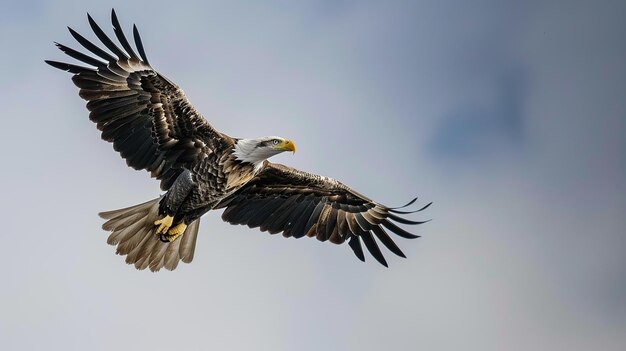 Photo bird of prey the white tailed eagle haliaeetus albicilla flying in the sky generative ai