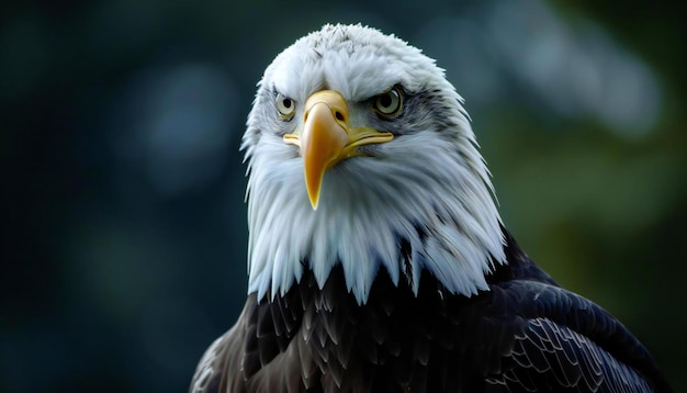 A bird of prey with a distinctive appearance a bald eagle in closeup