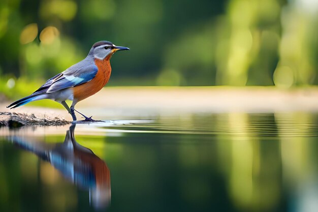 A bird on a rock in the water