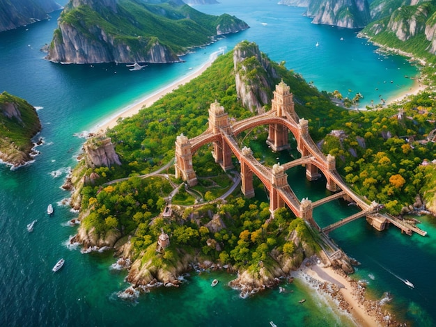 A bird's eye view of a castle on a cliff