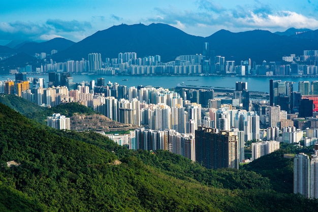 bird's eye view of Hong Kong at dusk