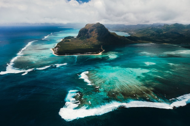 A bird's-eye view of Le Morne Brabant, a UNESCO world heritage site