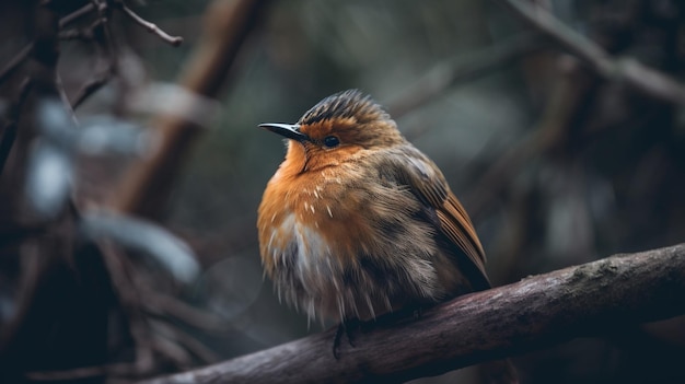 A bird sits on a branch in a forest.