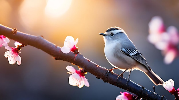 a bird sits on a branch with the sun behind it