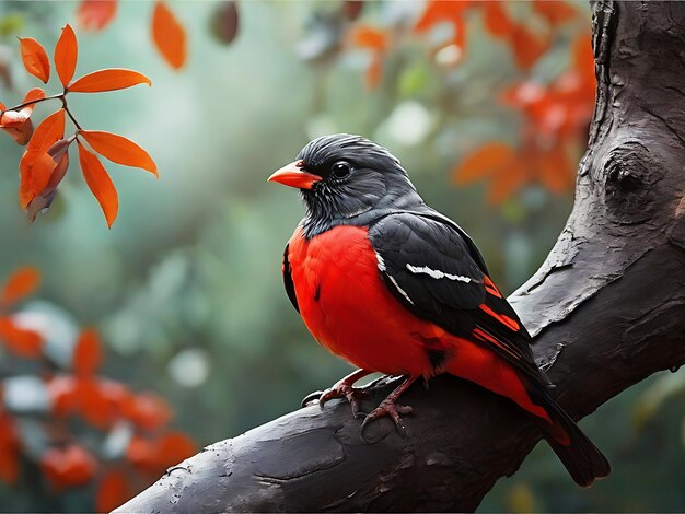 Bird sitting on flower tree branch