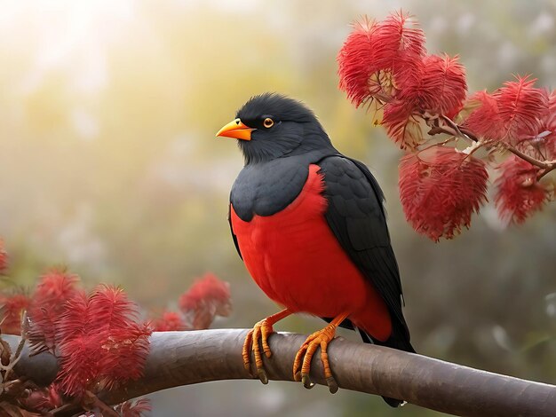 Bird sitting on flower tree branch