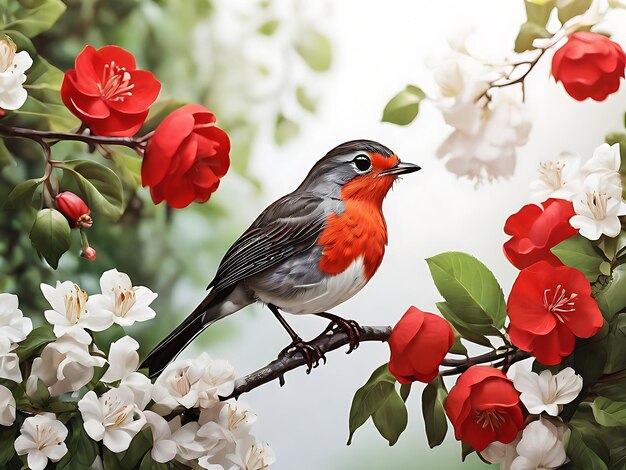 Bird sitting on flower tree branch