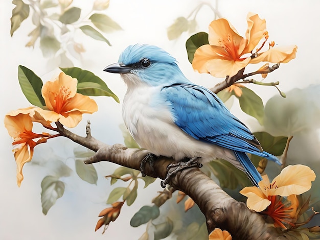 Bird sitting on flower tree branch