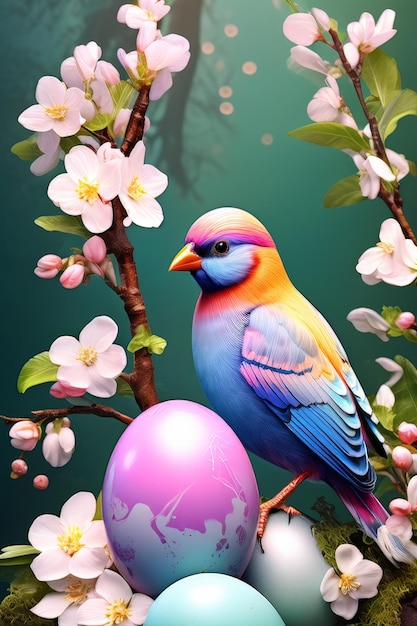 bird sitting on a tree branch with pronounced colors