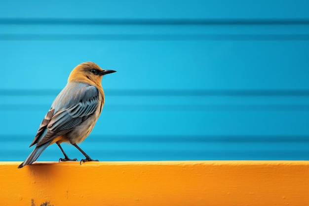 a bird standing on a yellow surface