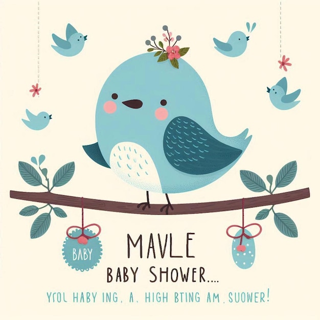 Photo a bird that is on a branch with birds and a place for baby shower