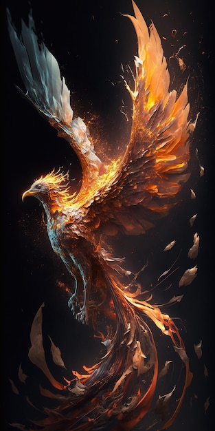 Photo a bird that is flying in flames