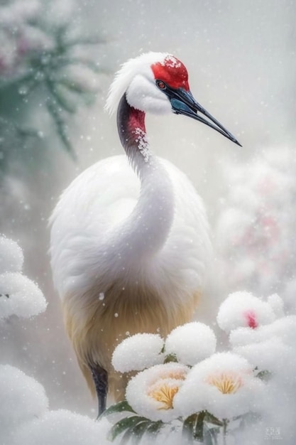 Bird that is standing in the snow generative ai