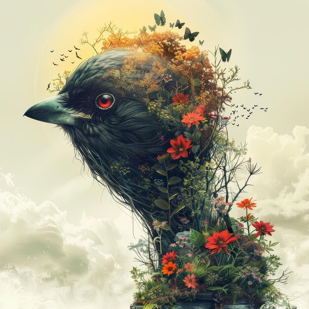 Photo a bird transformed into a forest